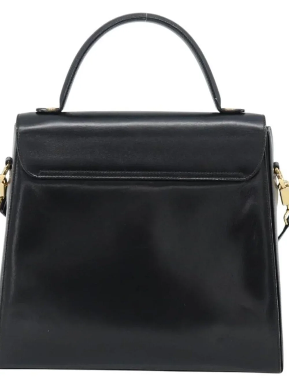 Salvatore Ferragamo Gancini Hand Bag Leather 2way Black Gold Auth 186374